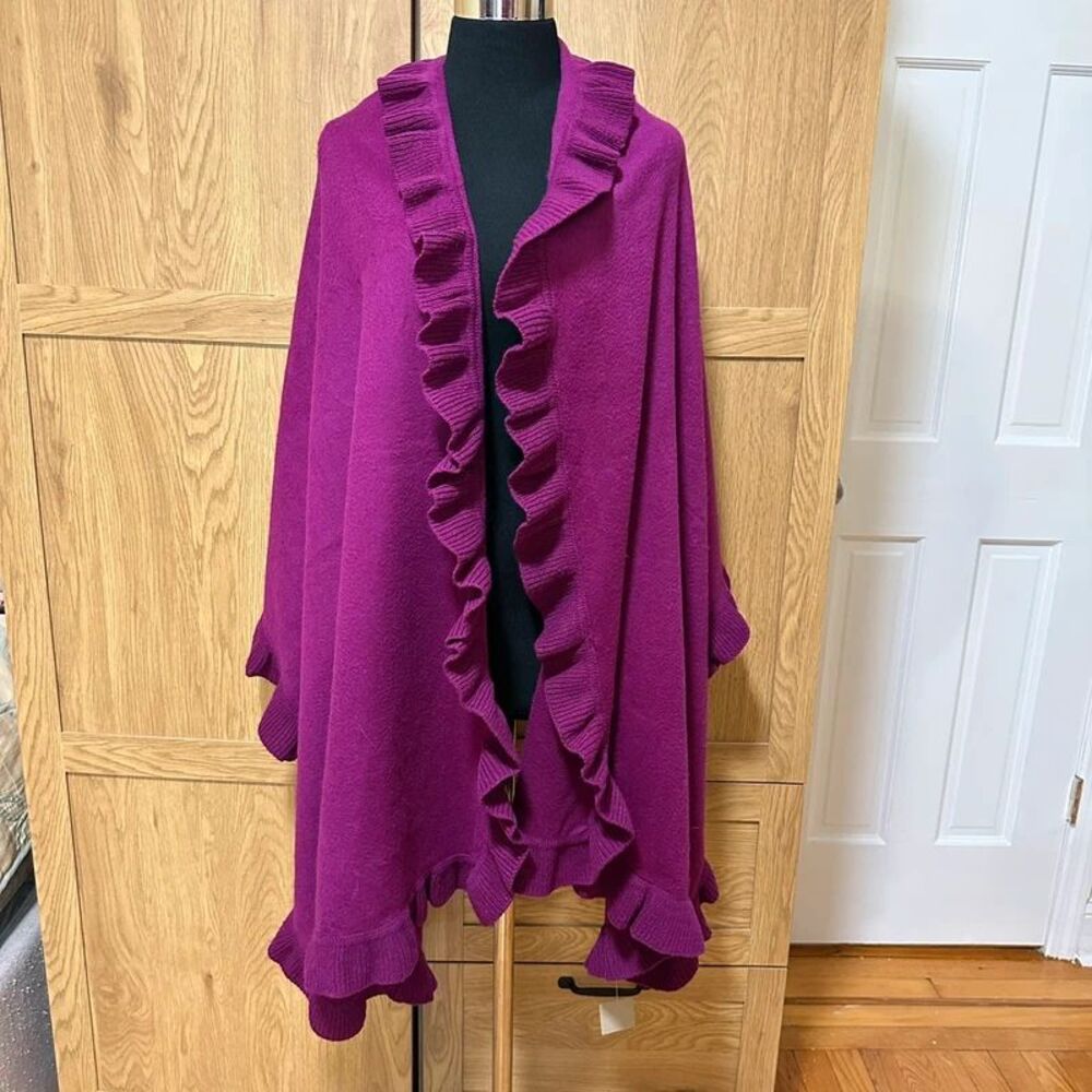 Nordstrom Wool Cashmere Blend Purple Vapor Ruffled Wrap Shawl designer